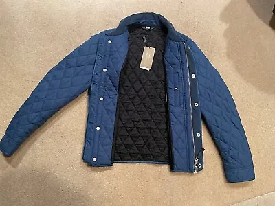 Burberry London Quilted Overcoat Nova Check Lined Men's Jacket Mineral Blue 46 • $375