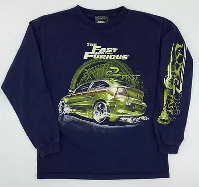 VTG The Fast & Furious Youth Long Sleeve Shirt Sz L Blue USA Made Vin Diesel • $22.46
