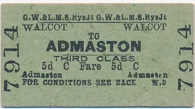 G.W. & London Midland & Scottish Joint Railways Ticket - WALCOT To ADMASTON • £0.99