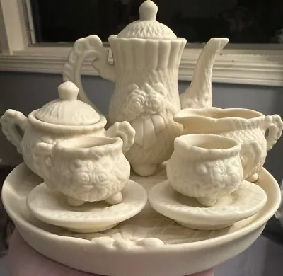 Vintage Miniature Porcelain Tea Set 10 Piece White Rose In Original Box • $15