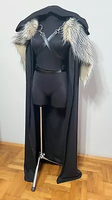 Medieval Hooded Cloak Fur Cape Leather Belts Viking Cloak Nigth Watch Cloak • $120
