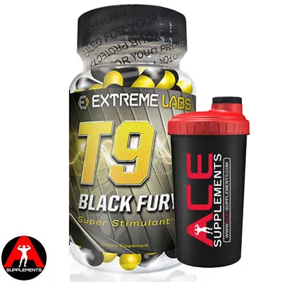 Extreme Labs T9 Black Fury 60 Capsules Fat Burner + Free Ace Supplements Shaker • £27.99