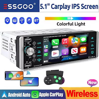 5.1  Wireless Apple Carplay/Android Auto Single 1Din Car Stereo Radio IPS Screen • $92.39