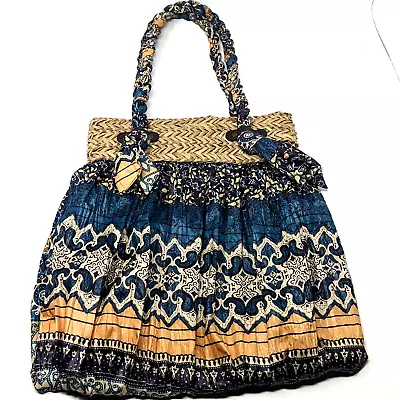 Cappelli Straworld Shoulder Tote Bright Multicolor Scarf Print Large Hippie Boho • $19.97