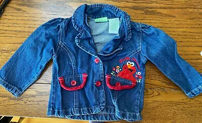 $26.99 • Buy Sesame Street Vintage Elmo Kids Girls Denim Jacket Pretty Flowers Size 24 Months