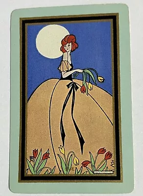 Single Swap Art Deco Linen Playing Card VTG Named *SUE* Redhead Girl Lady Tulips • $1.50