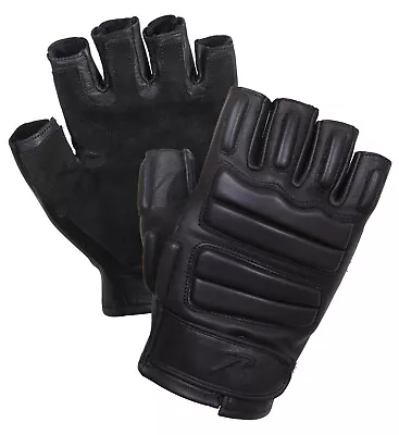 Rothco Black Tactical Fingerless Padded Gloves - Leather & Suede Gloves 2817 • $29.99