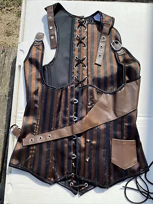 Striped Corset Vest Women Steel Boned Brown Steampunk Gothic Pirate Bustier SM • $11.99