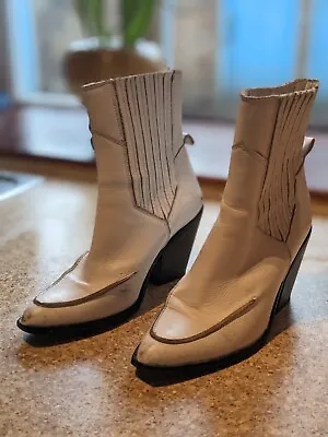 Mango White Leather Cowboy Ankle Boots UK 5  • £28