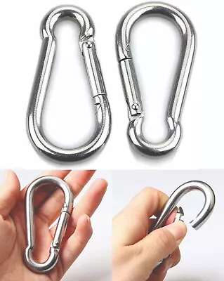 2Pcs Carbine Gourd Spring Loaded Climbing Carabiner Metal Strong Snap Hook Steel • £1.98