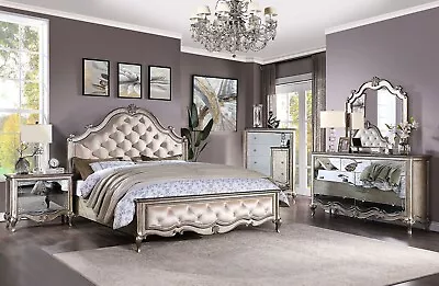 Glamorous Mirror 5pcs Bedroom Set Furniture W. King Or Queen Upholstered Bed AAT • $4256.75