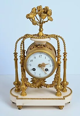 Antique Marble Gilt Bronze French Flowers Clock 12.5  • $550