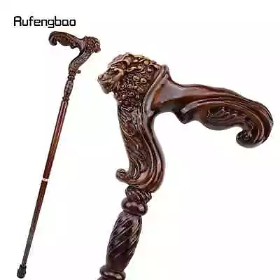 Lion Brown Wooden Fashion Walking Stick Decorative Party Wood Walking Cane 93cm • $48