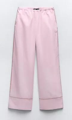 Zara NWT Pink Piped Long Pajama Pants Size S • $36.99