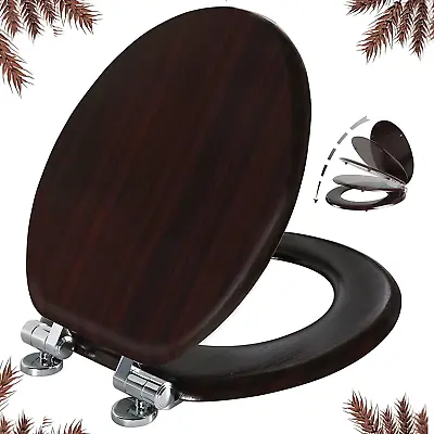 Round Toilet Seat Molded Wood Toilet Seat With Quietly Soft Close Dark Brown • $65.99