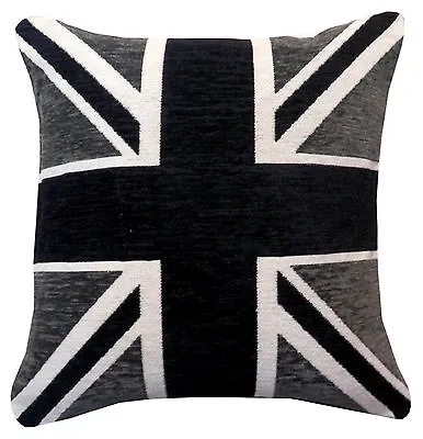 Black & Grey Union Jack Chenille Filled Cushions British Flag • £7.99