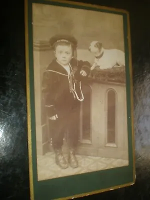 Cdv Old Photograph Sailor Boy Jack Russell Dog By Kewell At Preston C1880s • £20