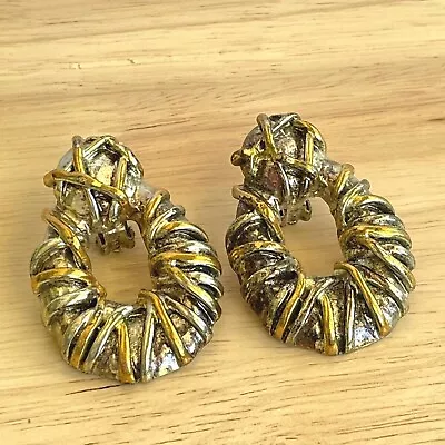 Vintage Clip On Gold Circular Textured Earrings Womens Lightweight  • $4