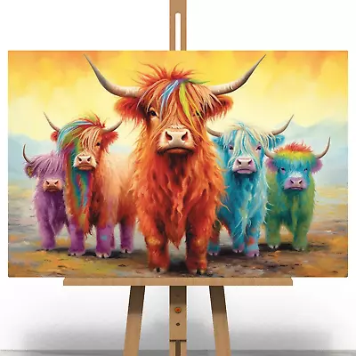 Colourful Highland Cow Canvas Print Picture Gift Scottish Wall Art Bright LGBTQ+ • £9.99