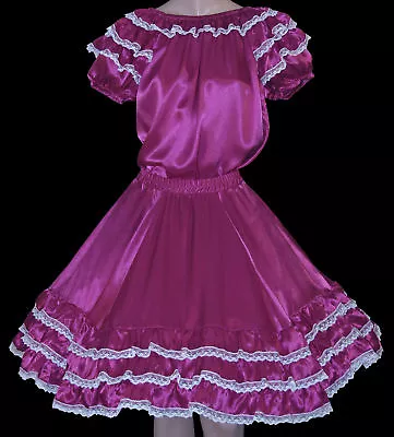 Fuchsia Satin Square Dance Blouse Skirt Waist 40 -47  • $49.95