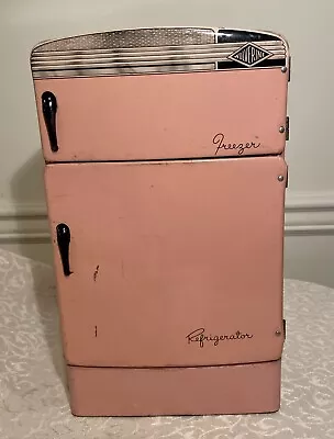 Vintage 1950's Wolverine Toy Refrigerator/Freezer Pink Metal Made In USA • $45