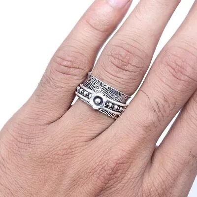 Sterling Meditation Ring Silver 925 All Spinner Handmade Size Solid Band 9  • $6.58