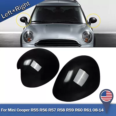 2Pcs Gloss Black Mirror Cover Caps For Mini Cooper R55 R56 R57 R58 R59 R60 R61 • $38.93