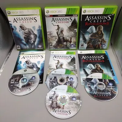 Xbox 360 Games Assassin's Creed 1 3 Revelations Collection Lot Of 3 Tested CIB • $17.99