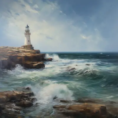 Lighthouse Sea Ocean Oil Painting River Canvas Wall Picture Print Colourful • £27.99