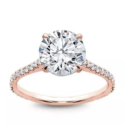 Hidden Halo Women Engagement Ring 14k Rose Gold Plated 4.11CT Round Moissanite • $300.22