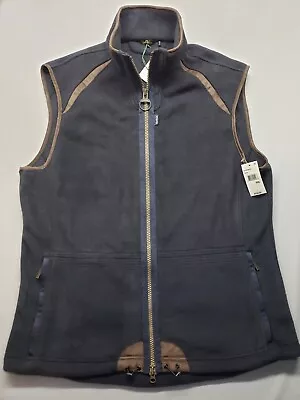 Barbour Men's Size XXL Navy Langdale Gilet Full Zip Fleece Vest Brown Trim • $71.99