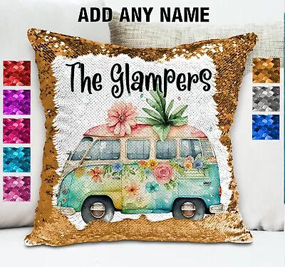 Camper Van Cushion Cover Reversible Sequin Throw Pillow Personalised Camping • $21.85