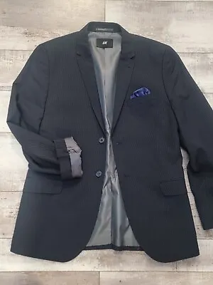 38R H&M Men's Designer Blazer Slim Fit Striped Dark Blue Sport Coat Suit Jacket  • $17.99