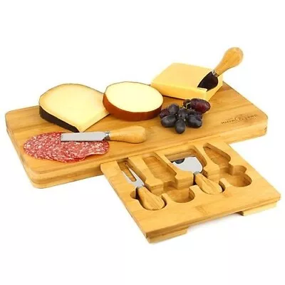 Bamboo Cheese Board Serving Platter With Knife Set Picnic • £18.95