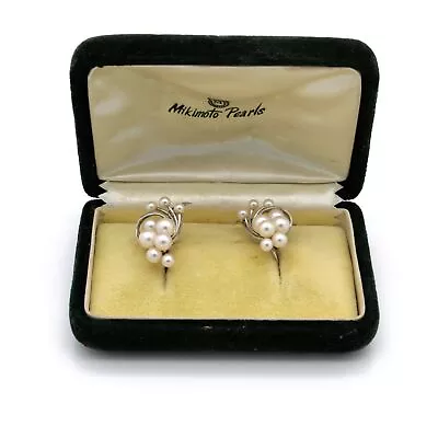 Vintage Mikimoto Sterling Silver Pearl Screw Back Earrings With Box #S973-1 • $57