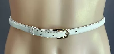 Off White Leather 1.5cm Thin Belt Sze 10 To Fit Waist 73 - 83cm Gold Tone Buckle • $39.99