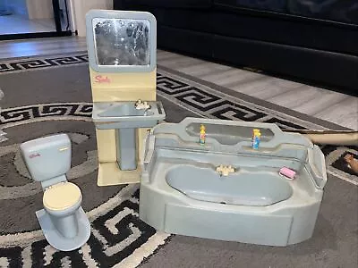 £5 • Buy Sindy Doll Bathroom Set Blue Vintage 1980's Pedigree Sink/Bath/Toilet