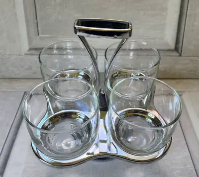 Vintage Chrome And Glass Condiment Caddy Four Glasses That Swivel For Serving • $25.73
