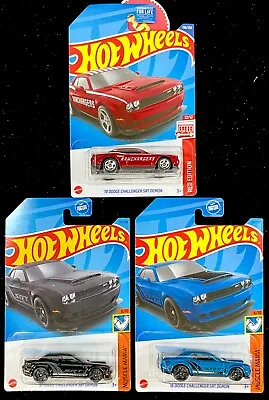 2023 Hot Wheels Red Edition Black Blue ‘18 Dodge Challenger SRT Demon  Lot Of 3 • $9.99