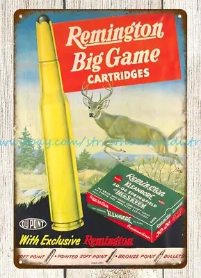 1955 Remington Big Game Cartridges Deer Hunting Metal Tin Sign Rustic Wall Signs • $18.99