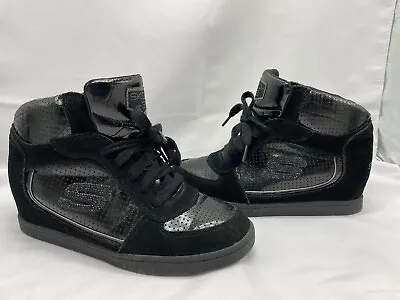 Skechers SKCH+3 Women’s Hidden Wedge High Top Shoe Black Leather/Syn Size: 8.5 • $45