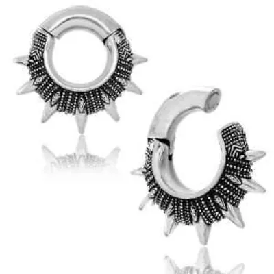 Pair 2g (6mm) Tribal Spiked Hoops Hinged Magnet White Brass Ear Weights Plugs  • $42.20