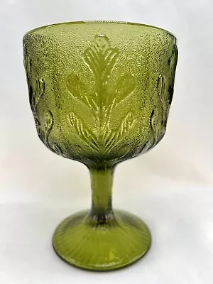 Green Stem Depression Glass Goblet 16oz Oak Leaf Texture 1975 Vintage Retro FTD • $14.99