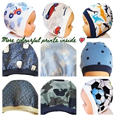 £3.44 • Buy BLUE 0 To 12 Months BABY BOY BONNET HATS WITH TIES  VARIOUS PRINTS 100% COTTON