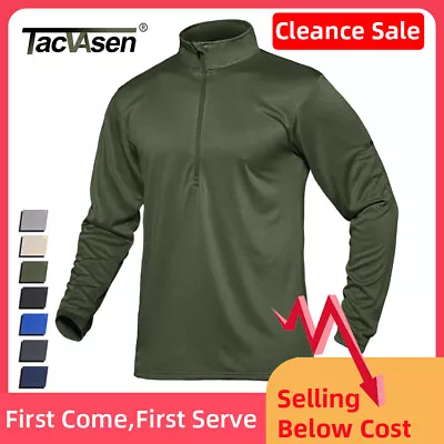 Mens Long Sleeve Polo Shirts Casual Work Outdoor Hiking Tactical T-Shirt 1/2 Zip • $20.97