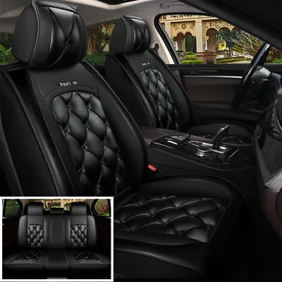 $89.99 • Buy Black PU Leather 5 Seats Car Seat Covers Front Rear Full Surrounded Seat Cushion