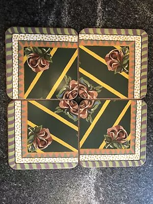 MacKenzie Childs 1 Set Of 4 Ribboned Rose Cork Backed Coasters Floral • $38