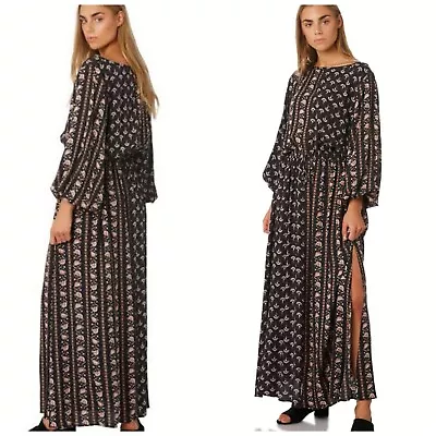 Tiger Lily Sz 12 Boho Festival Chocolate Floral Long Sleeve Maxi Dress • $69