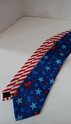 Mickey Mouse Patriotic 100% Silk Tie Disney Park Patriot Star Red White Blue USA • $24.99