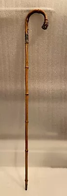 Rare Vintage Antique Bamboo Walking Cane Hammered Metal Wrapped Details Dogs Tip • $117.25